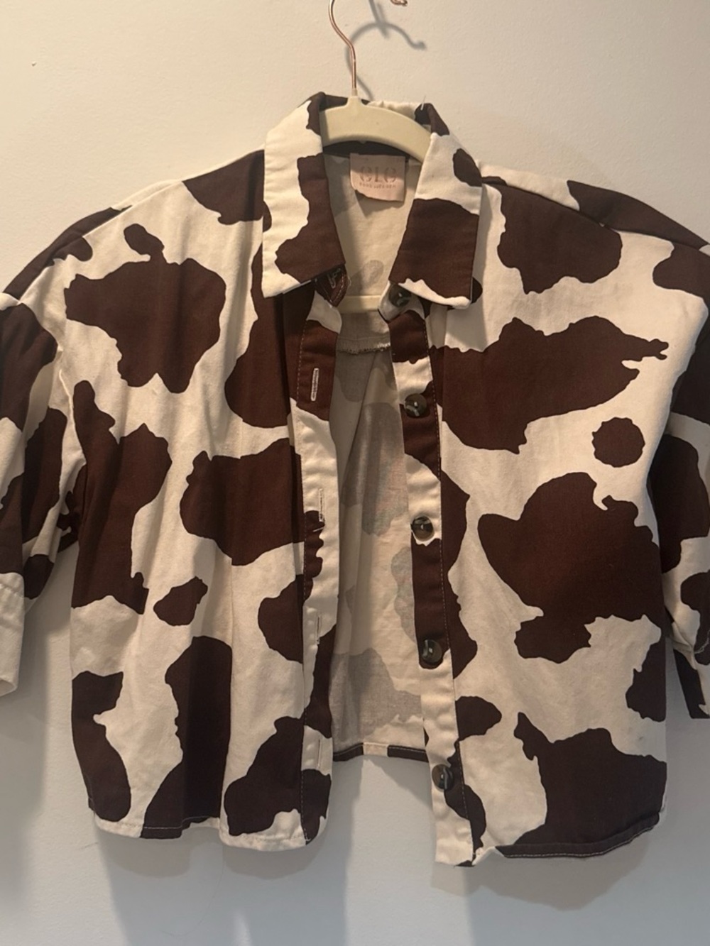 Good Luck Gem Brown and White Cow Print Crop Button-Up Top
